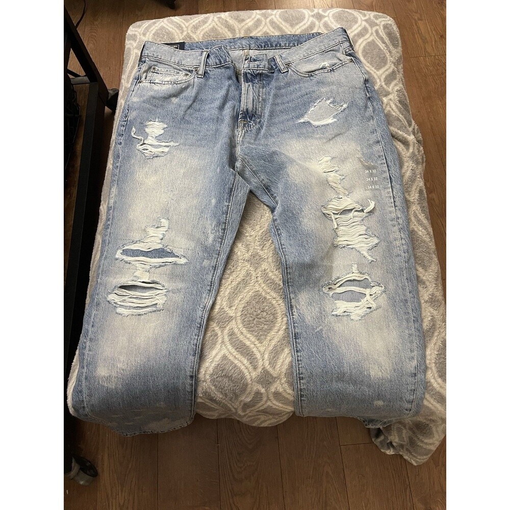 Abercrombie & Fitch Classic Straight Blue Light Wash Distressed Jeans 34 X 32